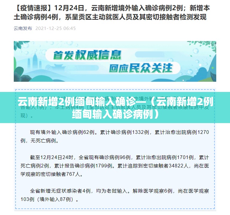 云南新增2例缅甸输入确诊—（云南新增2例缅甸输入确诊病例）