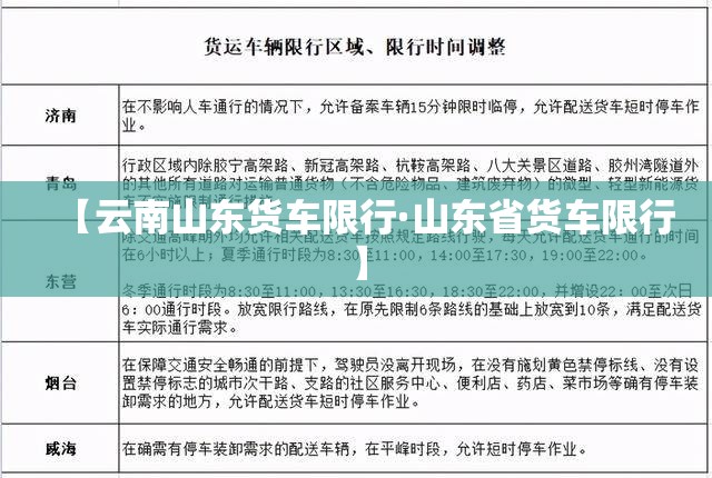 【云南山东货车限行·山东省货车限行】