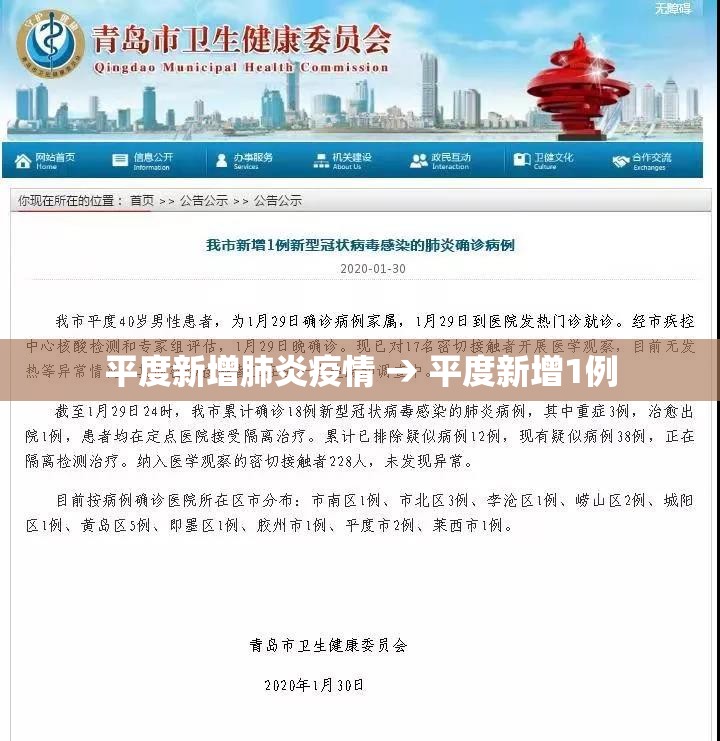 平度新增肺炎疫情 → 平度新增1例
