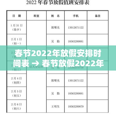 春节2022年放假安排时间表 → 春节放假2022年放几天