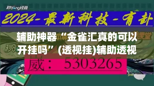 辅助神器“金雀汇真的可以开挂吗”(透视挂)辅助透视教程