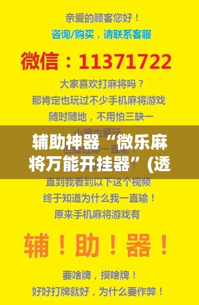 辅助神器“微乐麻将万能开挂器	”(透视挂)辅助透视教程
