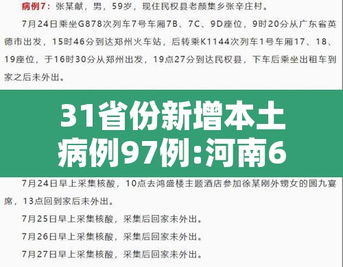 31省份新增本土病例97例:河南60例—(31省新增确诊24例河南) 31省份新增本土病例97例:河南60例—(31省新增确诊24例河南)