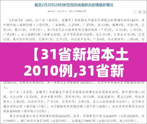 【31省新增本土2010例,31省新增本土病例62例】