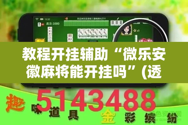 教程开挂辅助“微乐安徽麻将能开挂吗”(透视挂)辅助透视教程