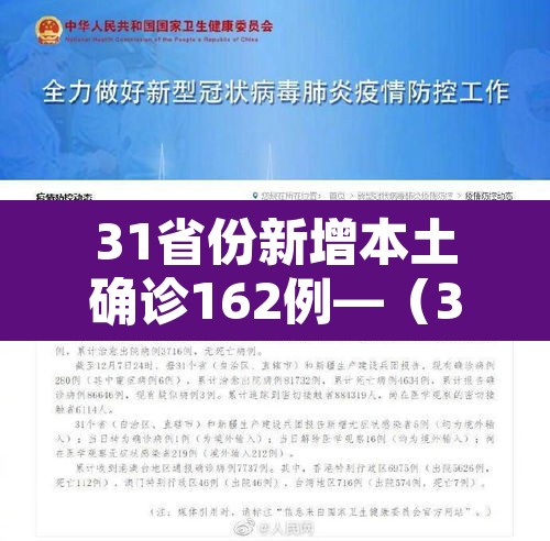 31省份新增本土确诊162例—（31省份新增确诊25例 其中本土1例）