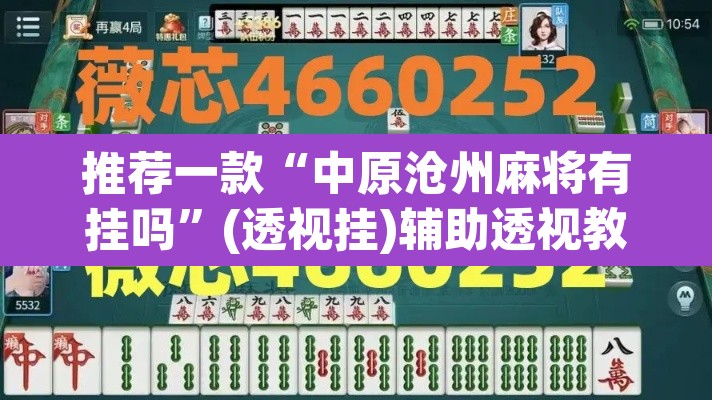 推荐一款“中原沧州麻将有挂吗	”(透视挂)辅助透视教程