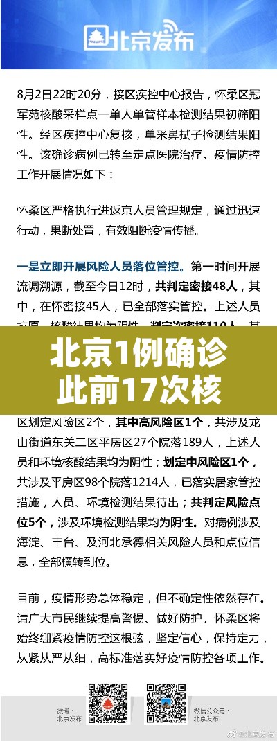 北京1例确诊此前17次核酸阴性—（北京17例病例详情）