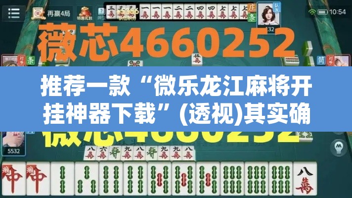 推荐一款“微乐龙江麻将开挂神器下载”(透视)其实确实有挂