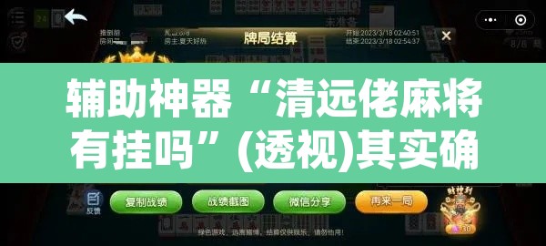 辅助神器“清远佬麻将有挂吗”(透视)其实确实有挂