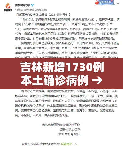 吉林新增1730例本土确诊病例 → 吉林新增68例确诊病例