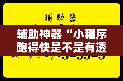 辅助神器“小程序跑得快是不是有透视辅助挂	”开挂辅助脚本+详细开挂安装教程