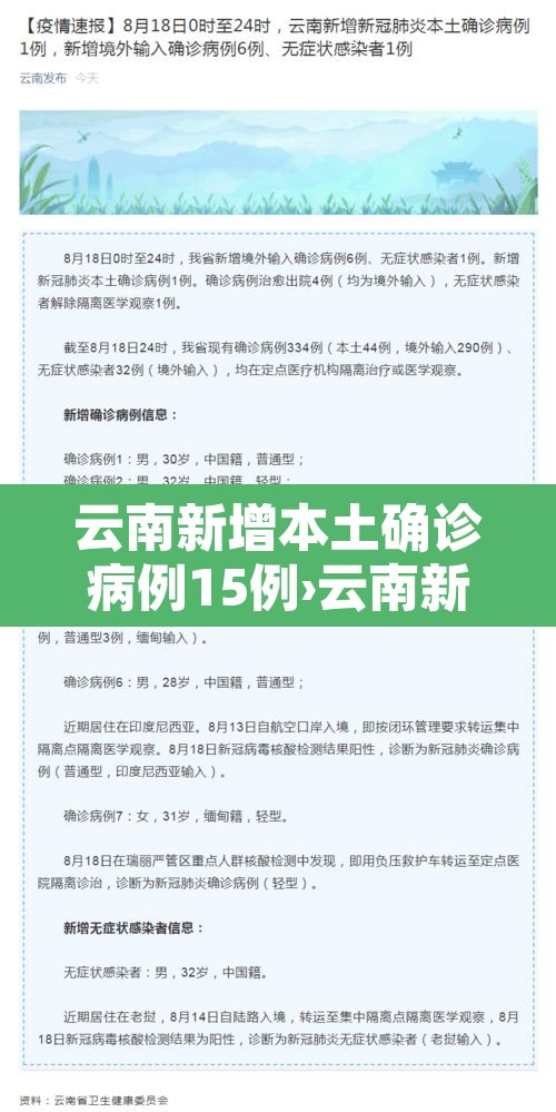 云南新增本土确诊病例15例›云南新增本土确诊10例