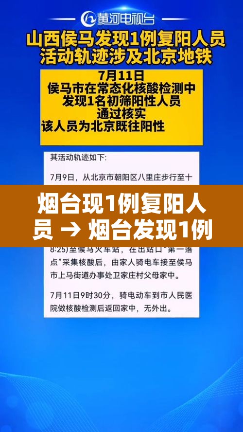 烟台现1例复阳人员 → 烟台发现1例入境确诊治愈后复阳 烟台现1例复阳人员 → 烟台发现1例入境确诊治愈后复阳