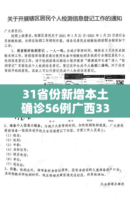 31省份新增本土确诊56例广西33例:广西新增本土确诊病例 31省份新增本土确诊56例广西33例:广西新增本土确诊病例
